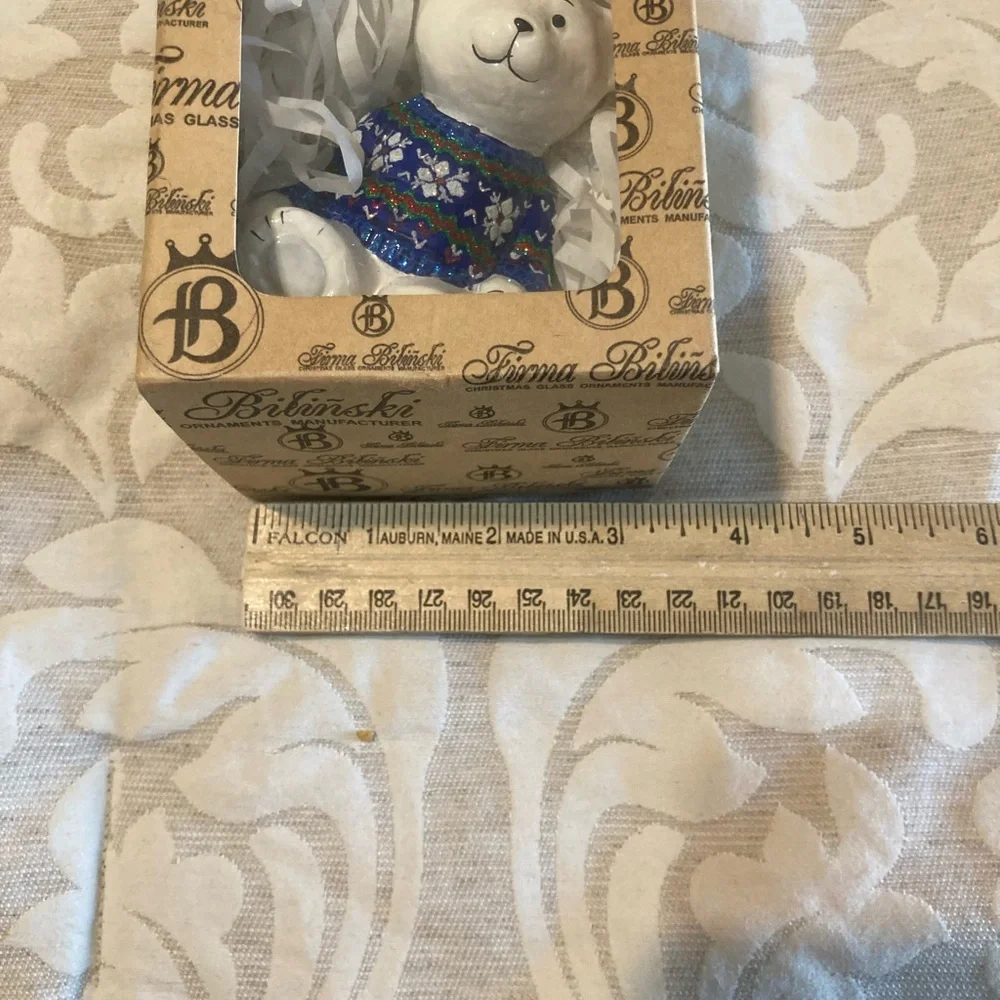 Firma Bilinski Collectable Blue and White Bear Ornament Polish Manufacturer